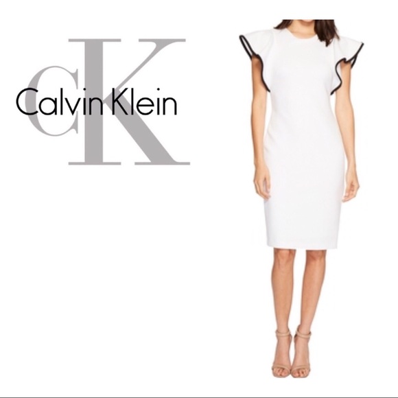 calvin klein white ruffle dress